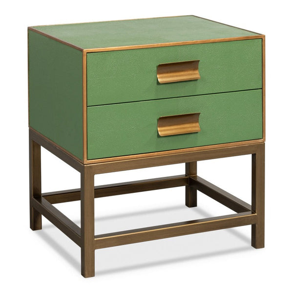 Gideon Wood and Shagreen Leather Green Rectangular Side Table