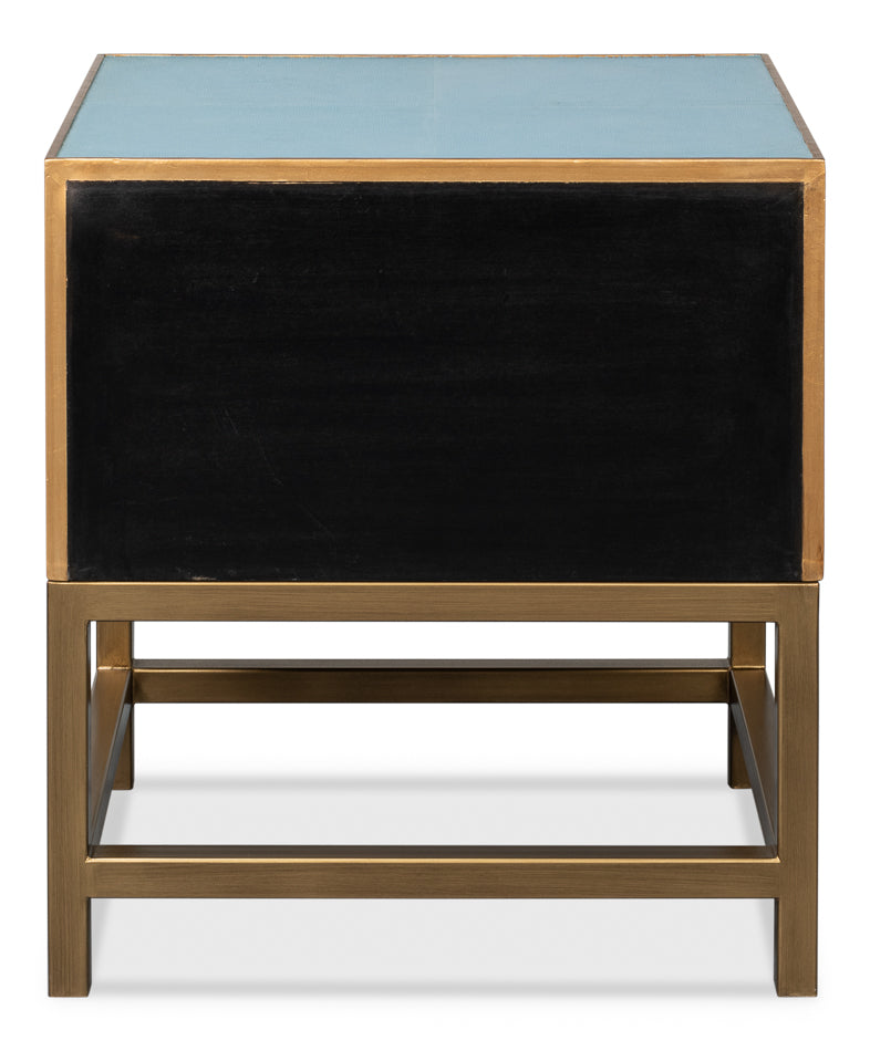 Gideon Wood and Shagreen Leather Blue Rectangular Side Table