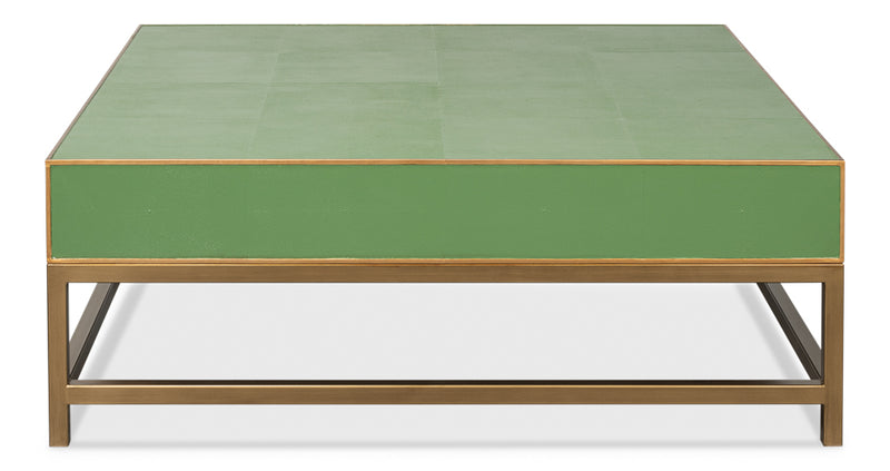 Gideon Wood and Shagreen Leather Green Square Coffee Table