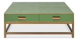 Gideon Wood and Shagreen Leather Green Square Coffee Table