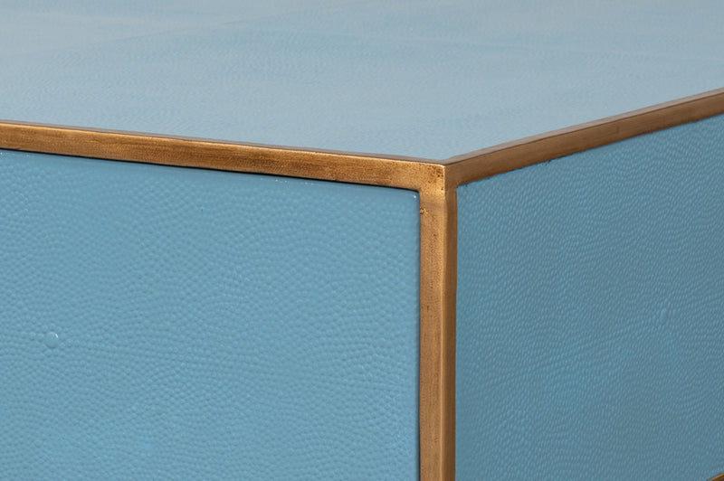 Gideon Wood and Shagreen Leather Blue Square Coffee Table