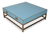 Gideon Wood and Shagreen Leather Blue Square Coffee Table