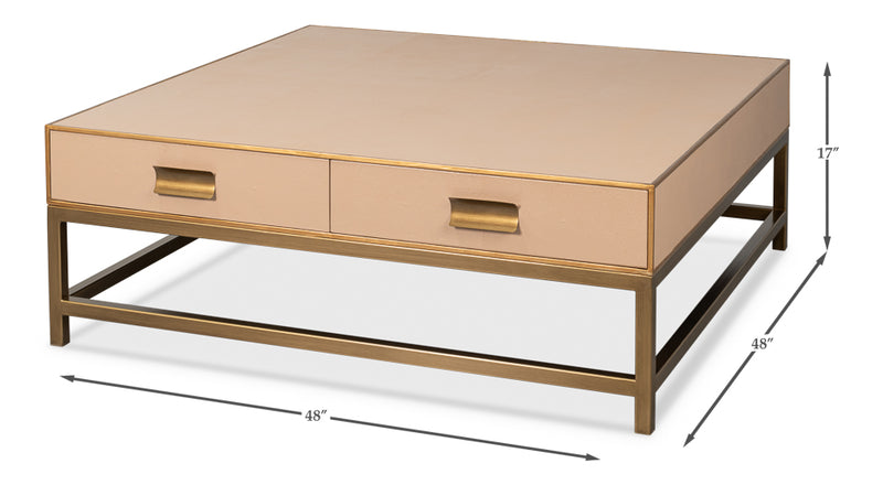 Gideon Wood and Shagreen Leather Tan Square Coffee Table