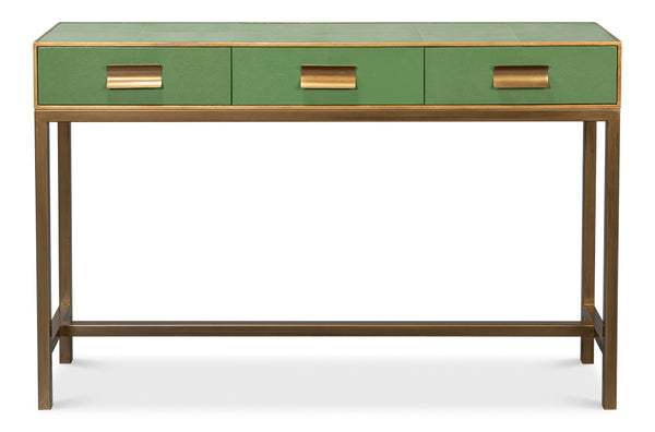 Gideon Wood and Shagreen Leather Green Rectangular Console Table