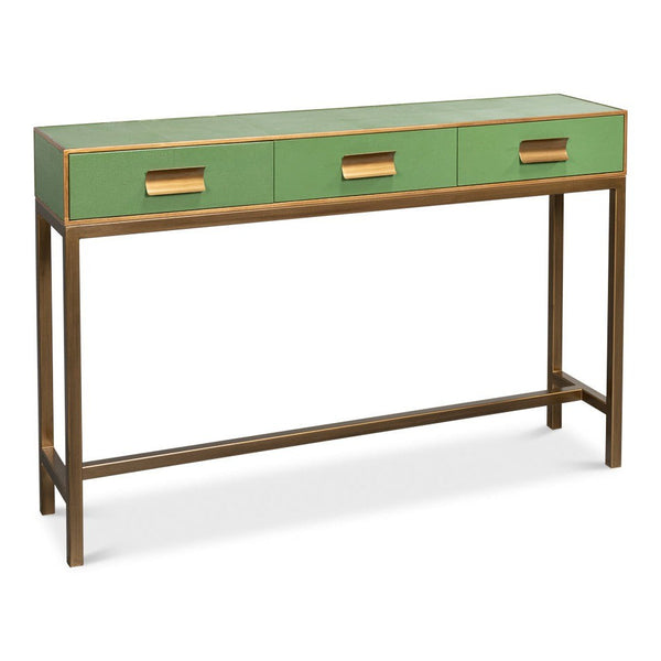 Gideon Wood and Shagreen Leather Green Rectangular Console Table