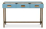 Gideon Wood and Shagreen Leather Blue Rectangular Console Table