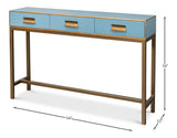 Gideon Wood and Shagreen Leather Blue Rectangular Console Table