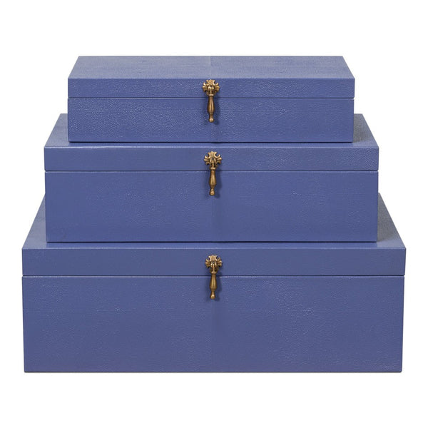 Cosmos Leather and Mdf Blue Nesting Boxes Set of 3