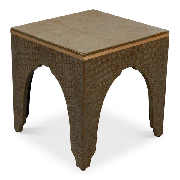 Croco Embossed Leather Brown Stool