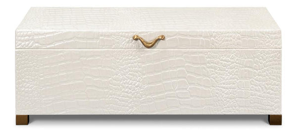 Lyle Croco Embossed Leather Over Wood Ivory Box