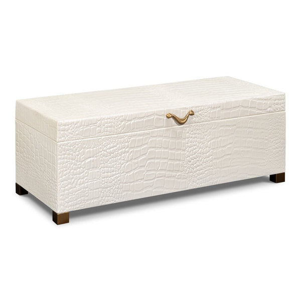 Lyle Croco Embossed Leather Over Wood Ivory Box
