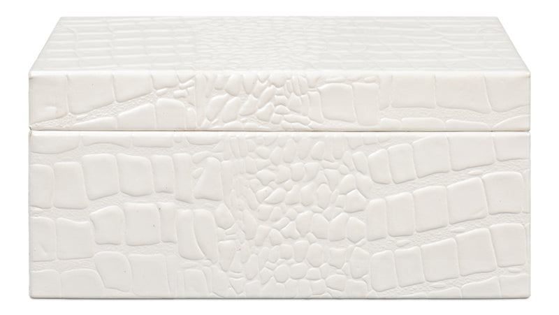 Candece Croco Embossed Leather Over Wood Ivory Box Set of 2