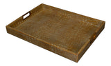 Norton Croco Leather and Brass Antique Green Tray