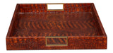 Norton Croco Leather and Brass Reddish Brown Tray