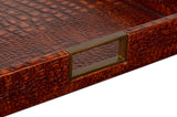Norton Croco Leather and Brass Reddish Brown Tray