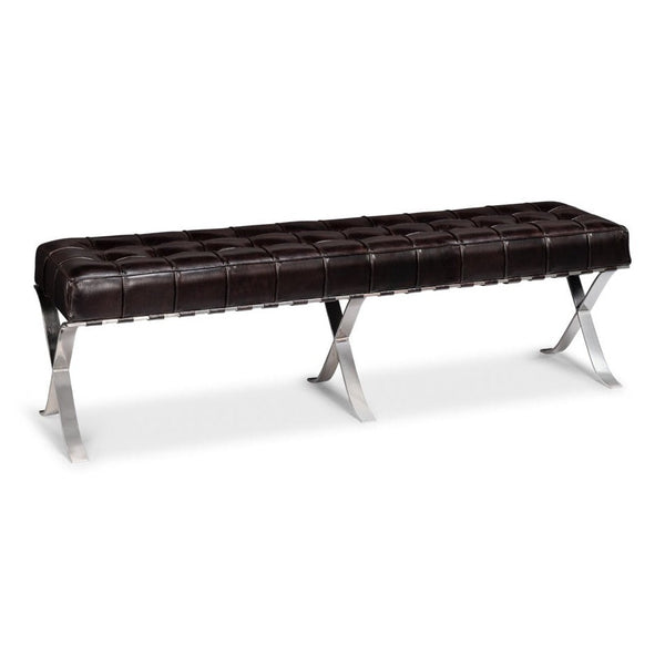 Catalunya Leather and Stainless Steel Dark Brown Long Bench