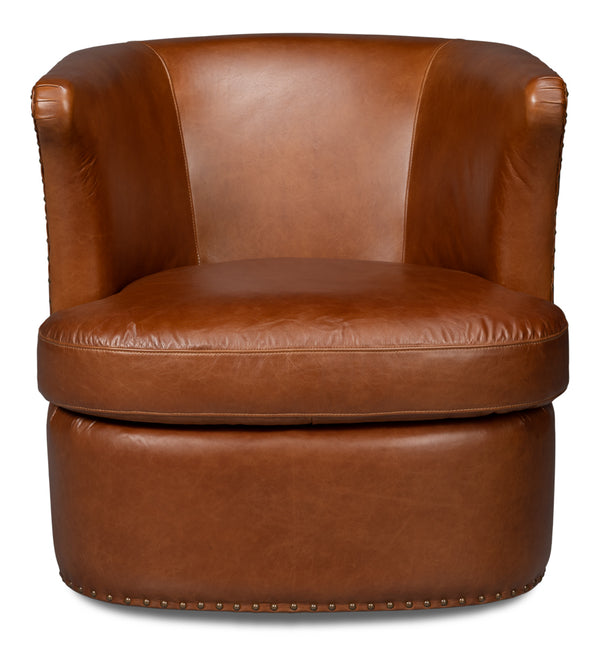 Spencer Distilled Leather Brown Swivel Armless Chair