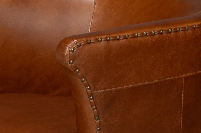 Spencer Distilled Leather Brown Swivel Armless Chair