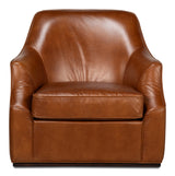 Parrish With Dark Brown Finish Leather Swivel Sofa