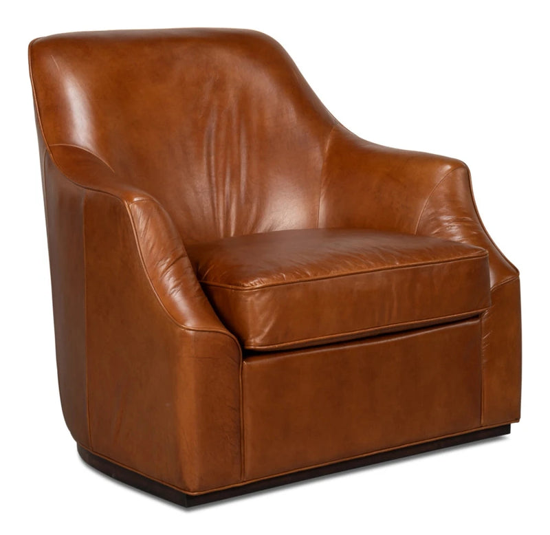 Parrish With Dark Brown Finish Leather Swivel Sofa