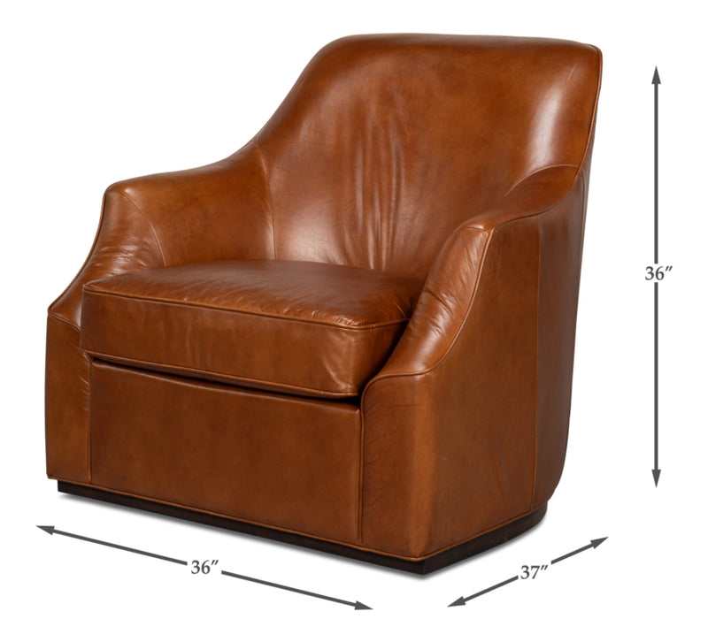 Parrish With Dark Brown Finish Leather Swivel Sofa