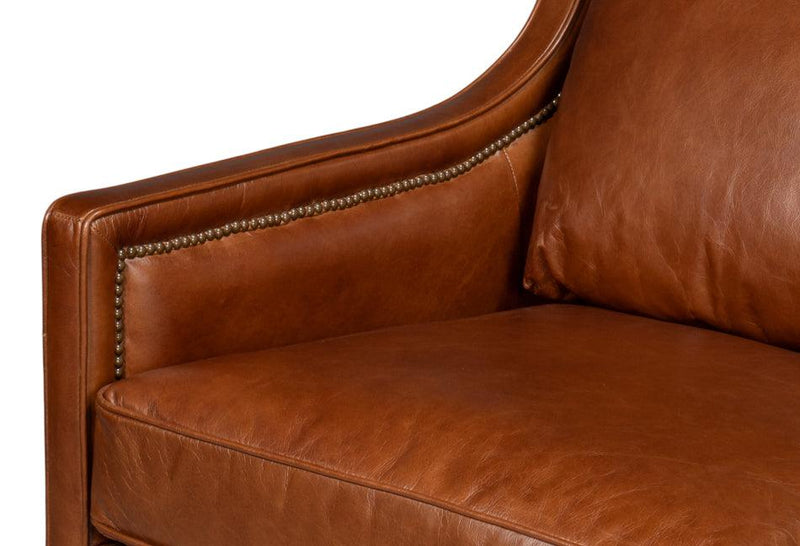 Philipe Distilled Leather and Wood Brown Sofa