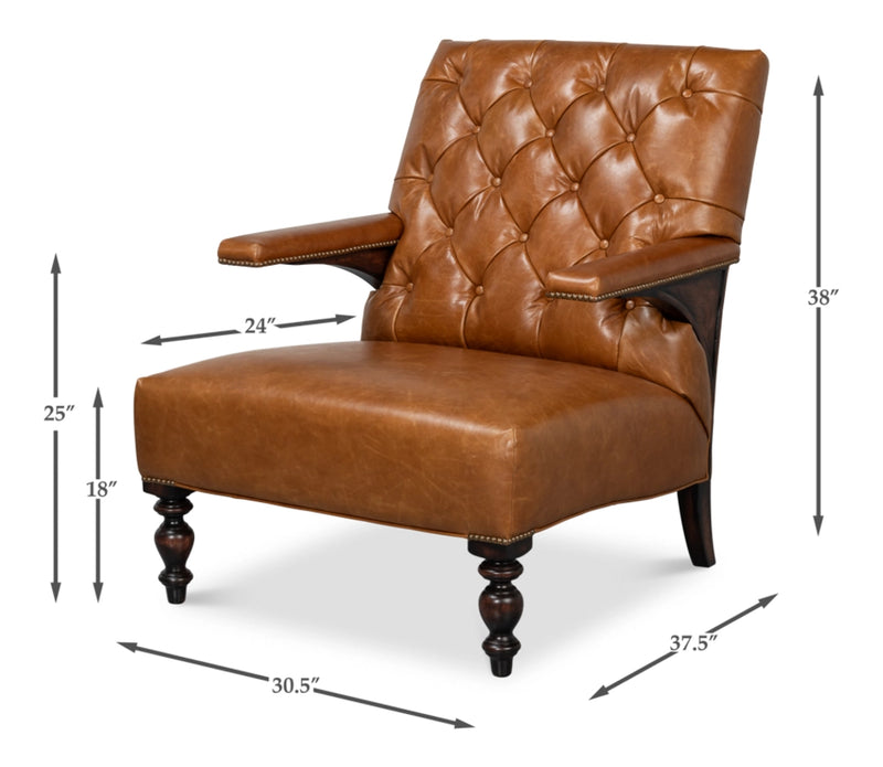 Dawson With Nailhead Trim Cuba Brown Leather Chair