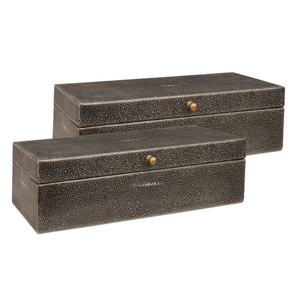 Gastsburg Leather and Paper Liner Antique Grey Shagreen Box Set of 2