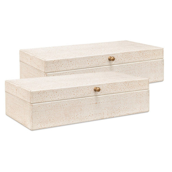Gastsburg Leather and Paper Liner Osprey White Shagreen Box Set of 2