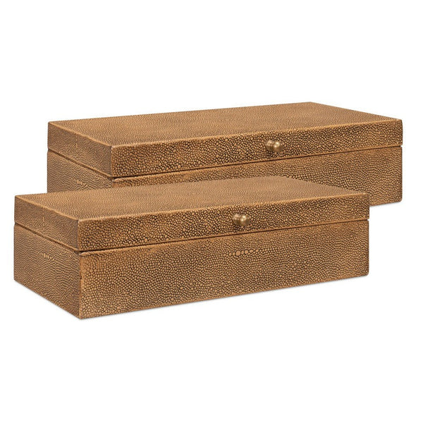 Gastsburg Leather and Paper Liner Brown Shagreen Box Set of 2