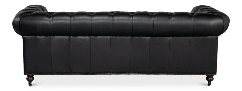 Castered Chesterfield Wood Onyx Black Sofa