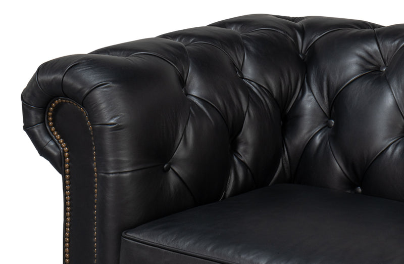 Castered Chesterfield Wood Onyx Black Sofa