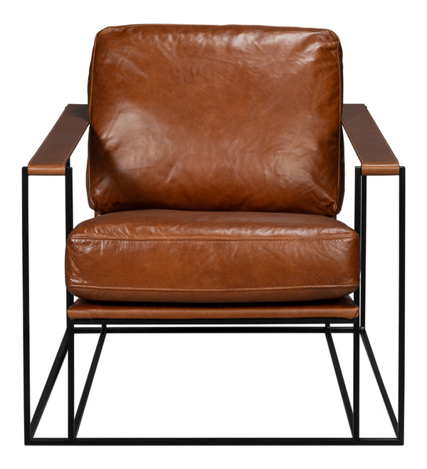 Oryan Leather and Iron Brown Armchair