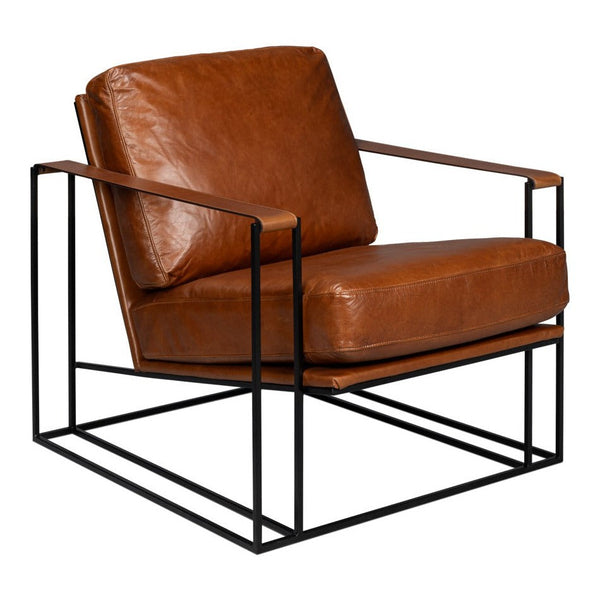 Oryan Leather and Iron Brown Armchair
