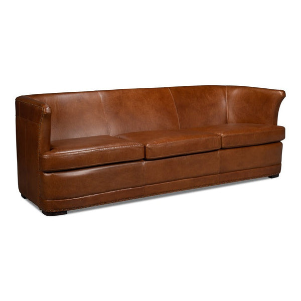 Mcmillan Distilled Wood and Leather Brown Sofa