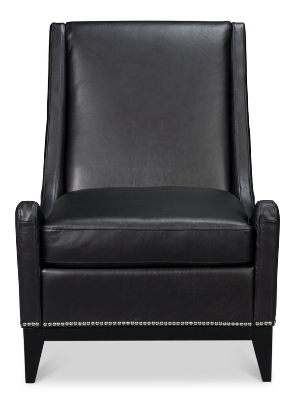 Brandy Wood and Leather Black Armless Accent Chair