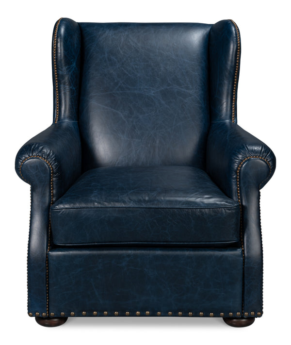 London Dry Leather Blue Accent Arm Chair