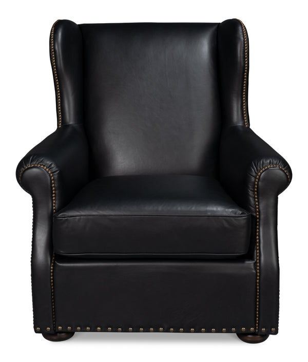 London Dry Leather Black Accent Arm Chair