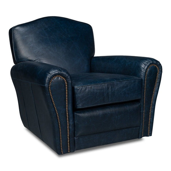 Elite French Metal and Leather Blue Club Swivel Arm Chair