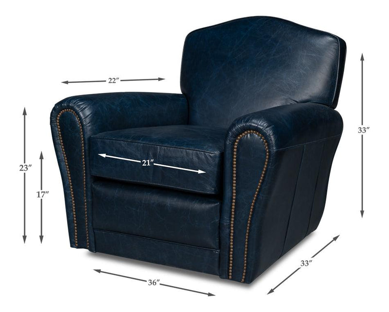 Elite French Metal and Leather Blue Club Swivel Arm Chair