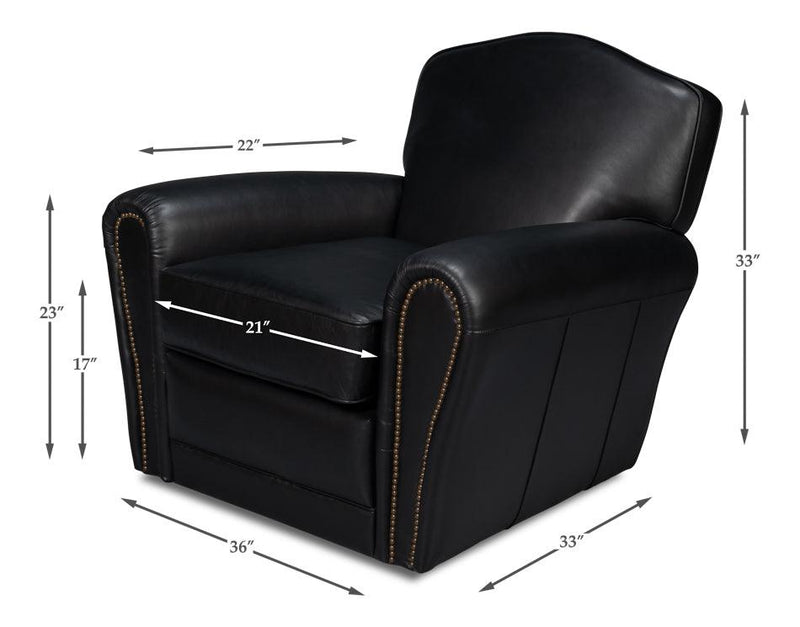 Elite Metal and Leather Black French Club Swivel Arm Chair