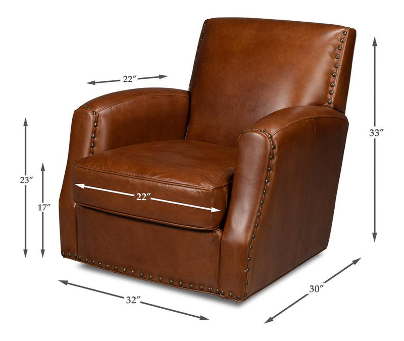 Taft Wood and Leather Brown Swivel Arm Chair