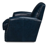Taft Wood and Leather Blue Swivel Arm Chair