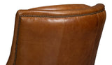 Baker Wood and Leather Brown Swivel Arm Chair