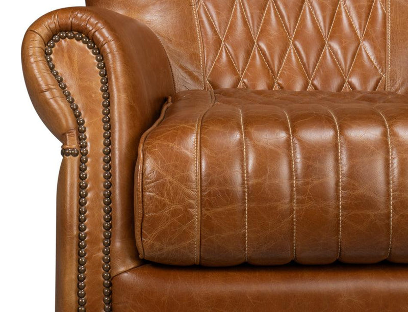 Bugatti Wood and Leather Brown Swivel Arm Chair