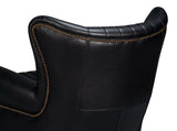 Bugatti Wood and Leather Black Swivel Arm Chair