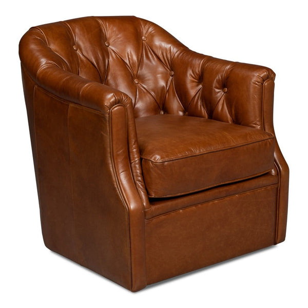 Coolidge Wood and Leather Brown Swivel Arm Chair