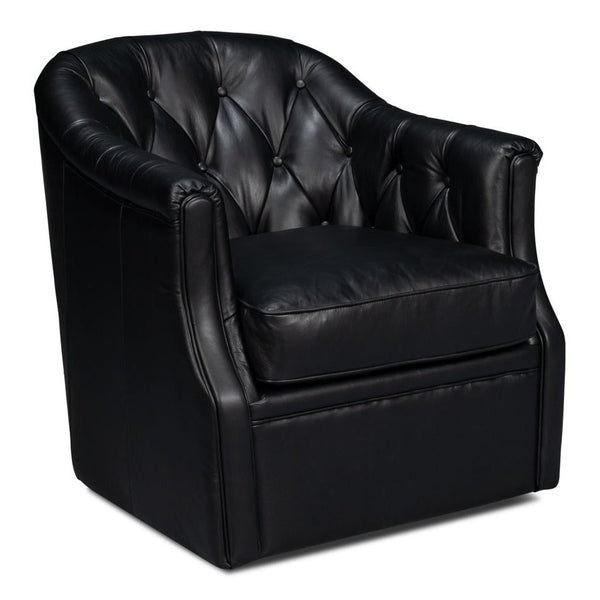 Coolidge Wood and Leather Black Swivel Arm Chair