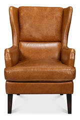 Elite Wing Wood and Leather Brown Lounge Arm Chair