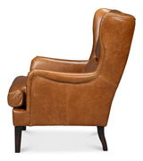 Elite Wing Wood and Leather Brown Lounge Arm Chair